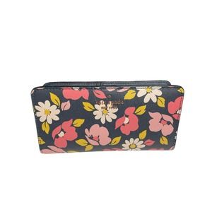 EUC Kate Spade Large Slim Bifold Leather Darcy Road Trip Floral Navy Wallet